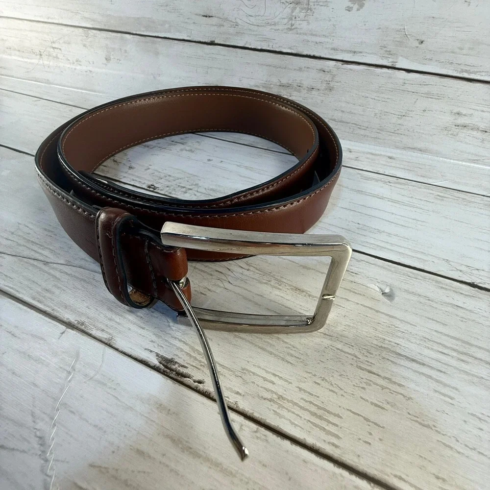 Genuine Leather Brown Dress Belt Mens Size 38 Silver Buckle‎ 30018 Handcrafted